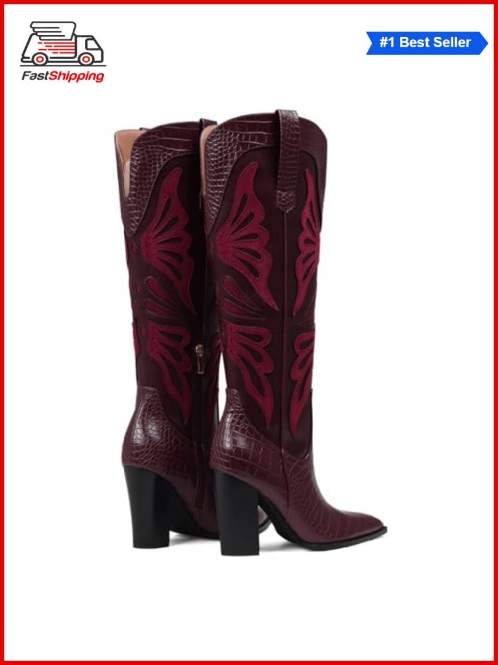 ✨ VOMIRA Women's Pointed Toe Chunky Heel Butterfly Cowboy Boots Wide Calf Knee - Picture 6 of 6